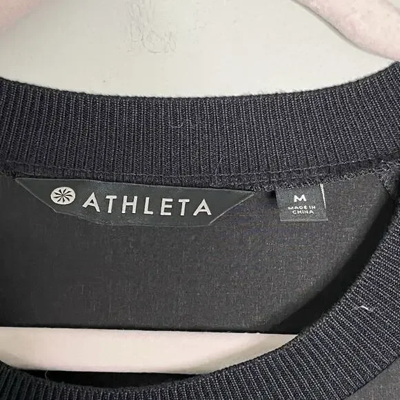 Athleta Zephyr Shell Top Women's Size M Raglan Sleeve Hi Low Ribbed Hem Black - Picture 9 of 9